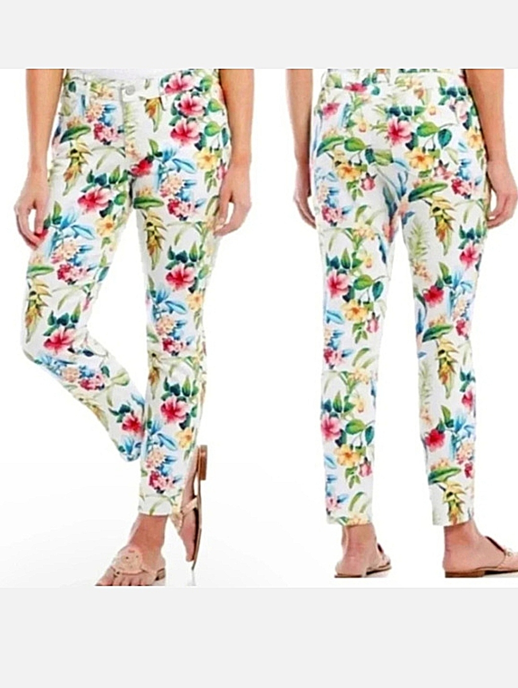 Tommy Bahama "Skinny Ankle" Tropical Floral Mid Rise Jean White, Women's Size 31